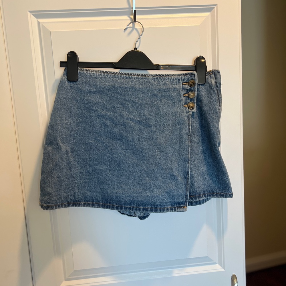 Denim Button-Front Skort NWOT